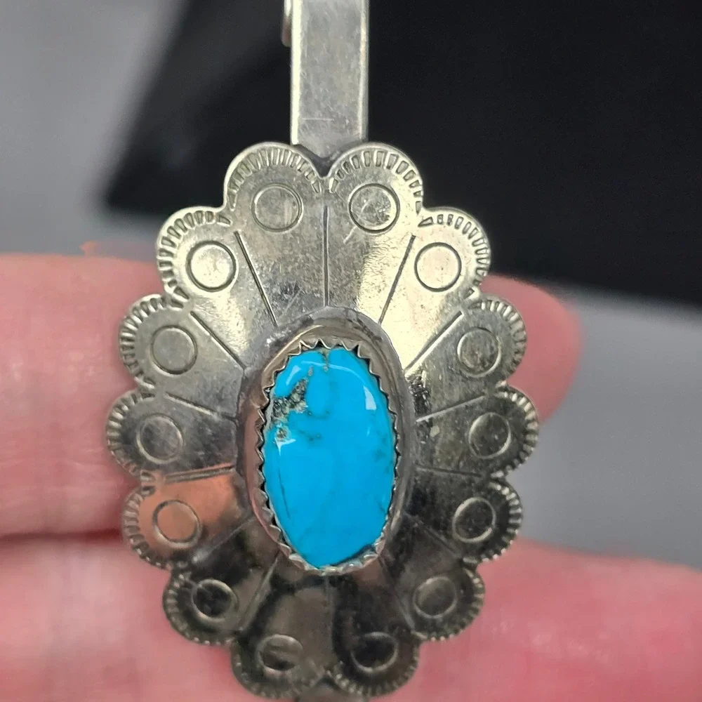 Vintage Southwestern Turquoise Concho Belt Necklace Silver Tone Stamped Metal